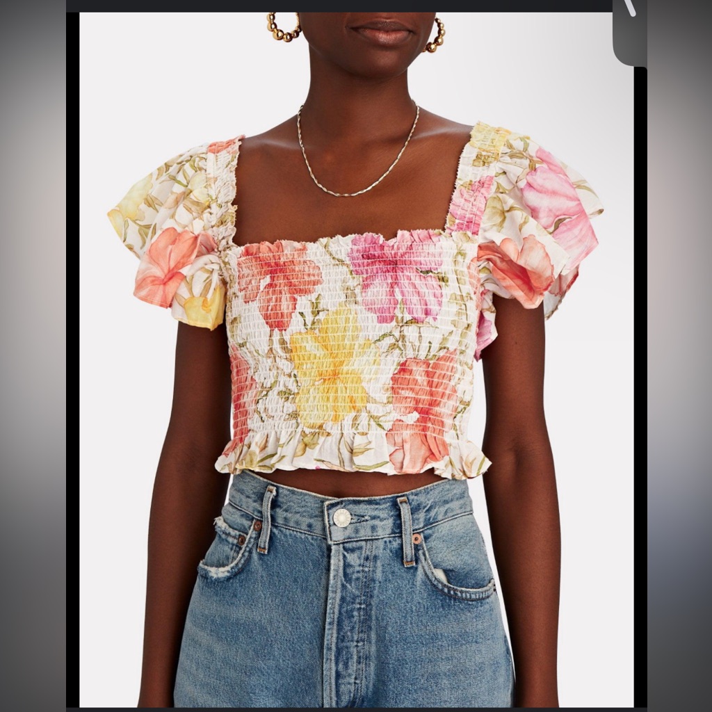 Loveshackfancy Wallace Ruffled Smocked Floral Crop Top In Multi